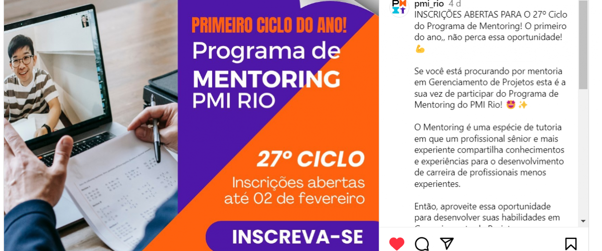 ABERTAS VAGAS PARA PROGRAMA DE MENTORING - ATÉ 2/2/24